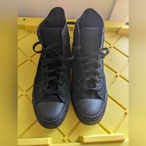 Men's, 10 1/2, all black, high top converse. Great used condition.